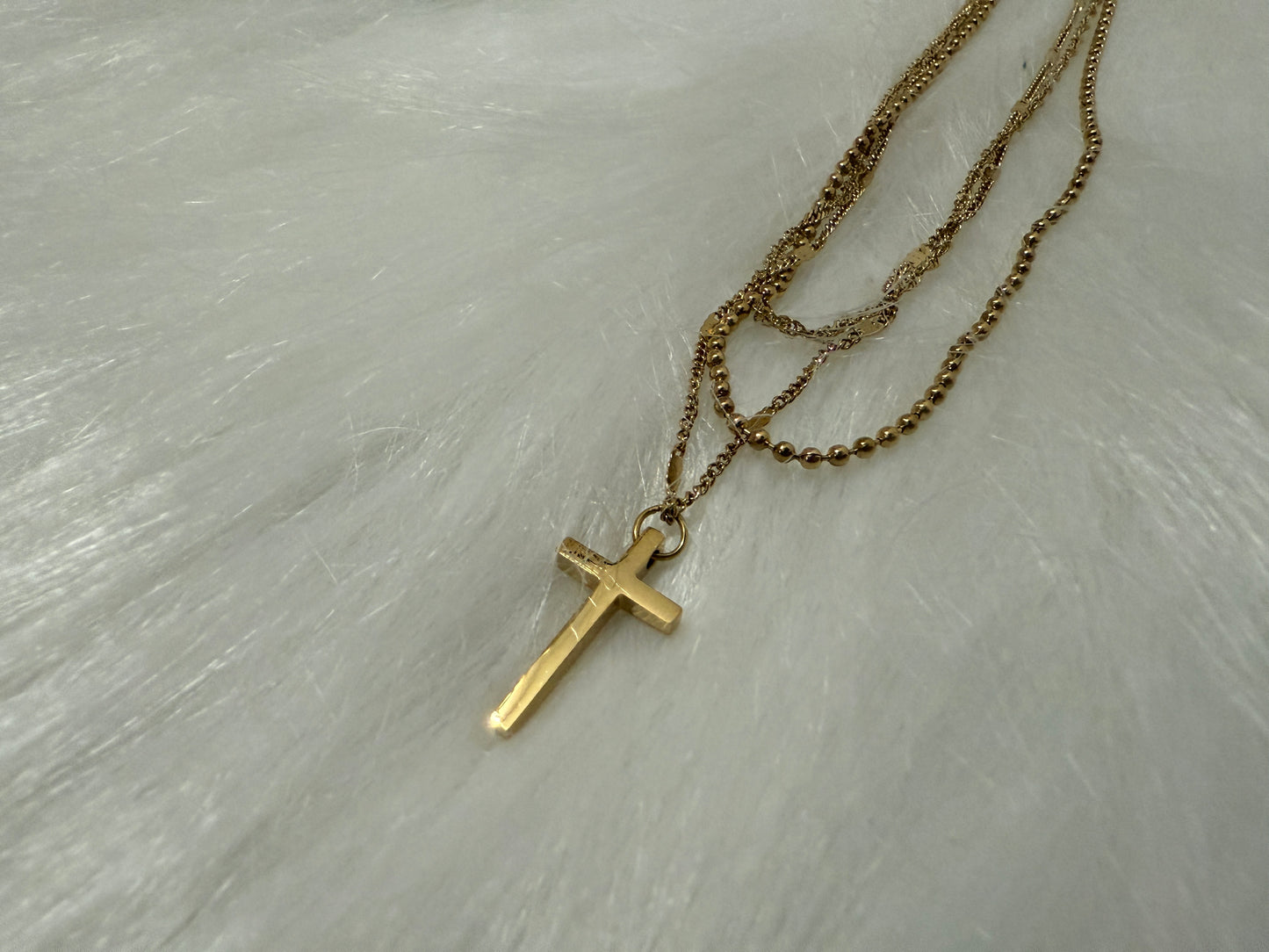 Triple Layer Gold Plated Cross Necklace Stainless Steel 18k gold plated