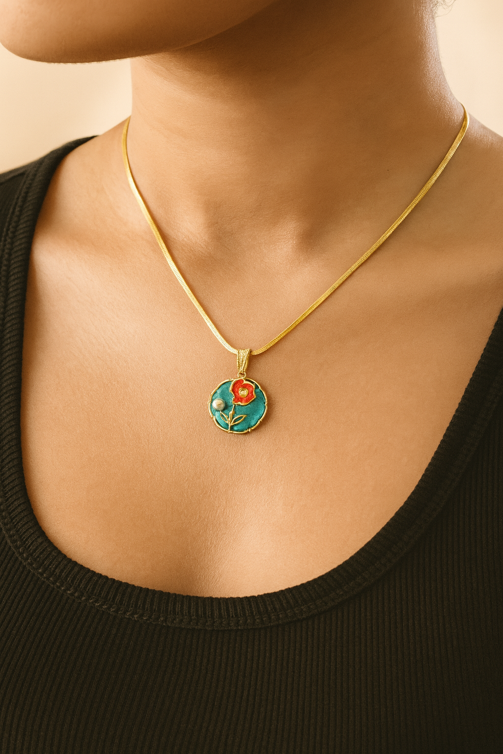 Vintage-Inspired Floral Enamel Pendant