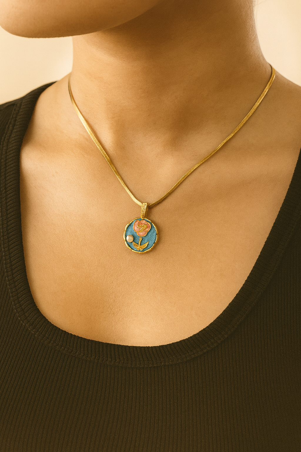 Vintage-Inspired Floral Enamel Pendant
