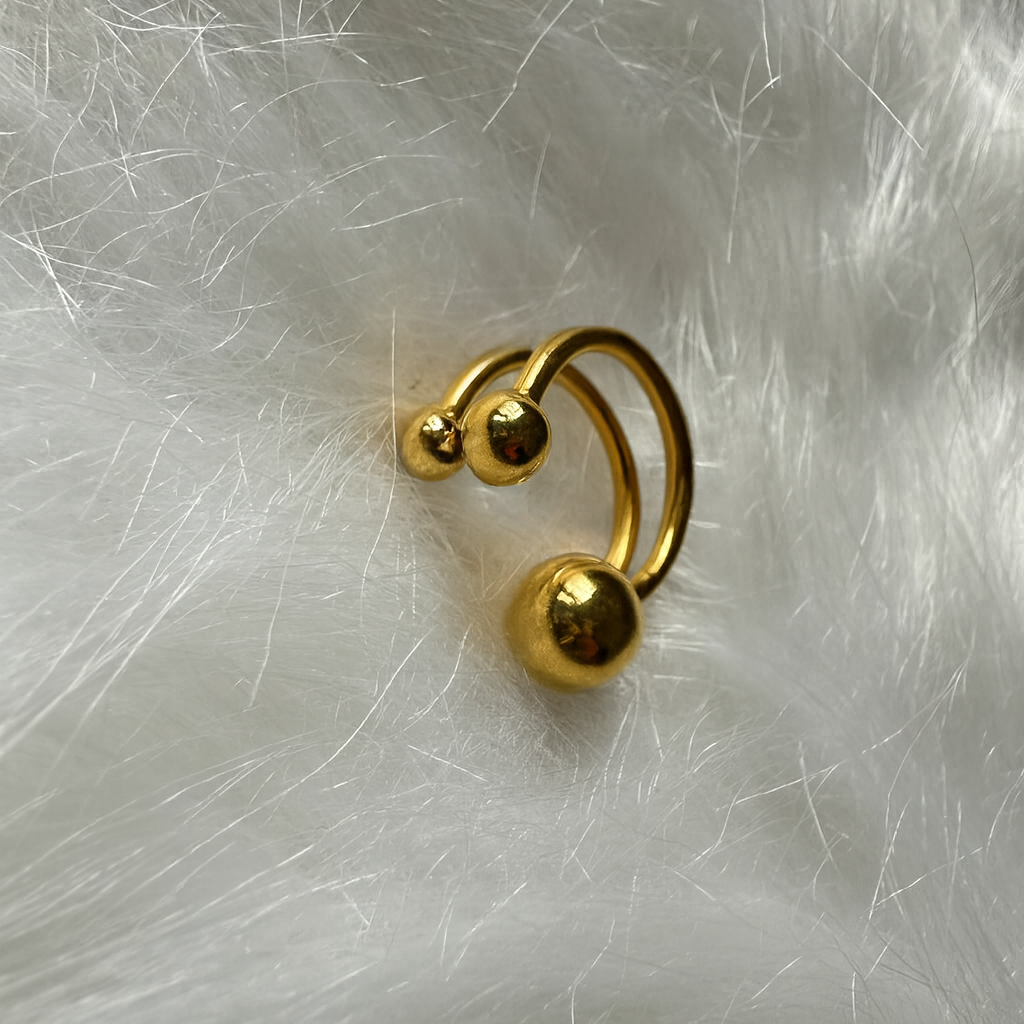 Triple Sphere Open Ring – Adjustable 18K Gold Minimalist Three-Ball Ring for Women