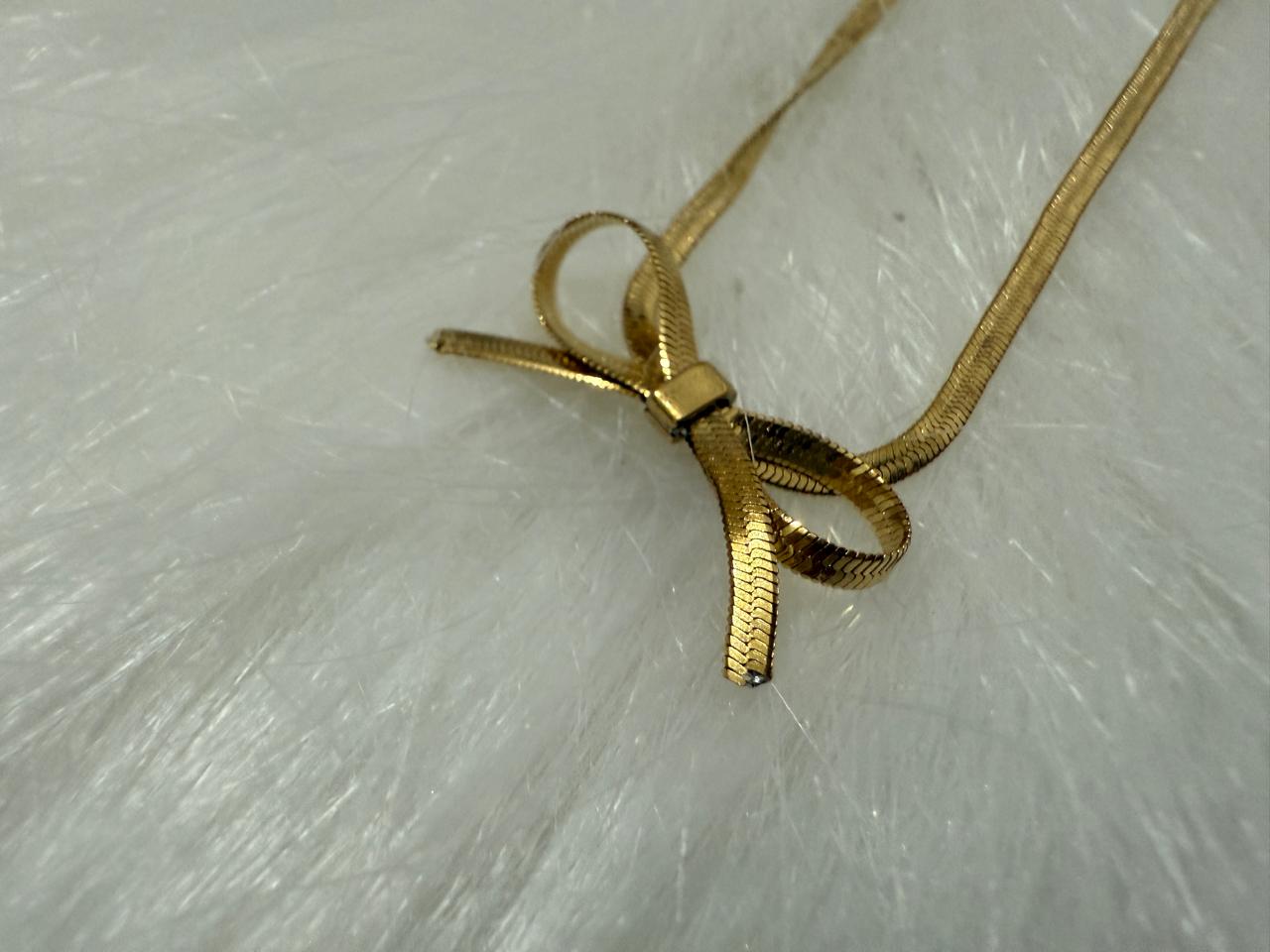 Gold Bow Knot Choker Necklace Stainless Steel 18K Gold