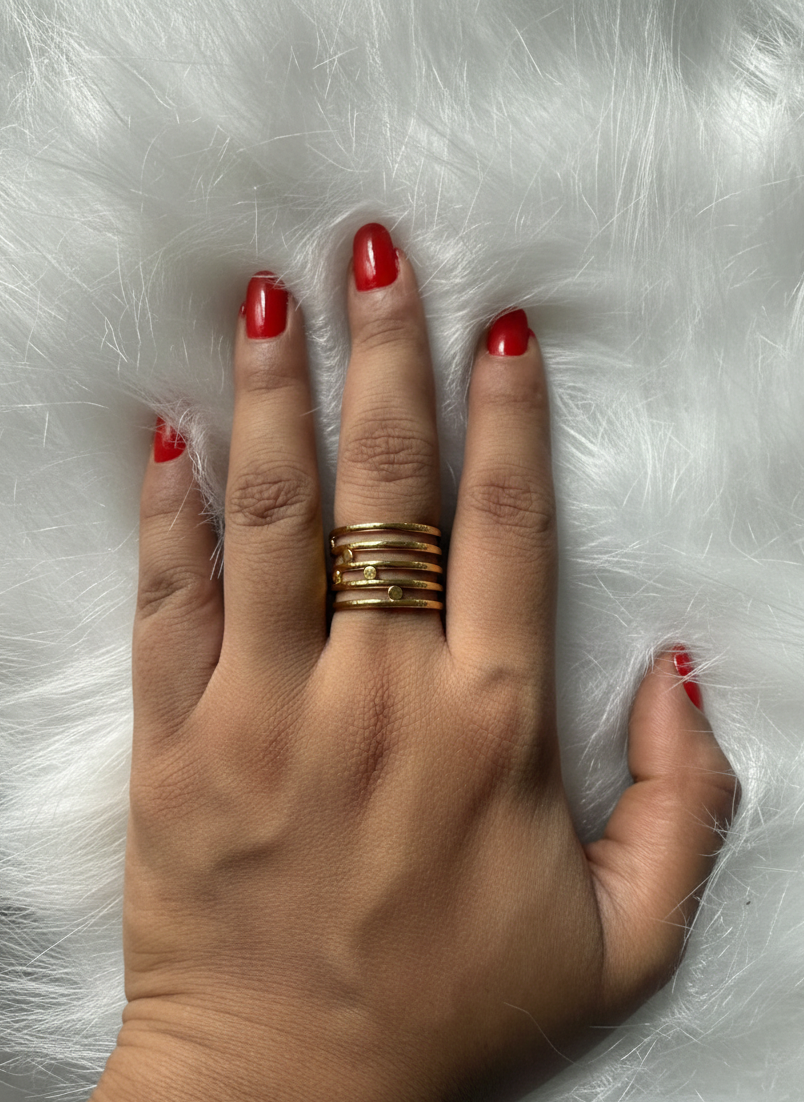 Wide Slatted Statement Ring – Adjustable 18K Gold Wide Band Ring for Women | Modern Open Slat Design