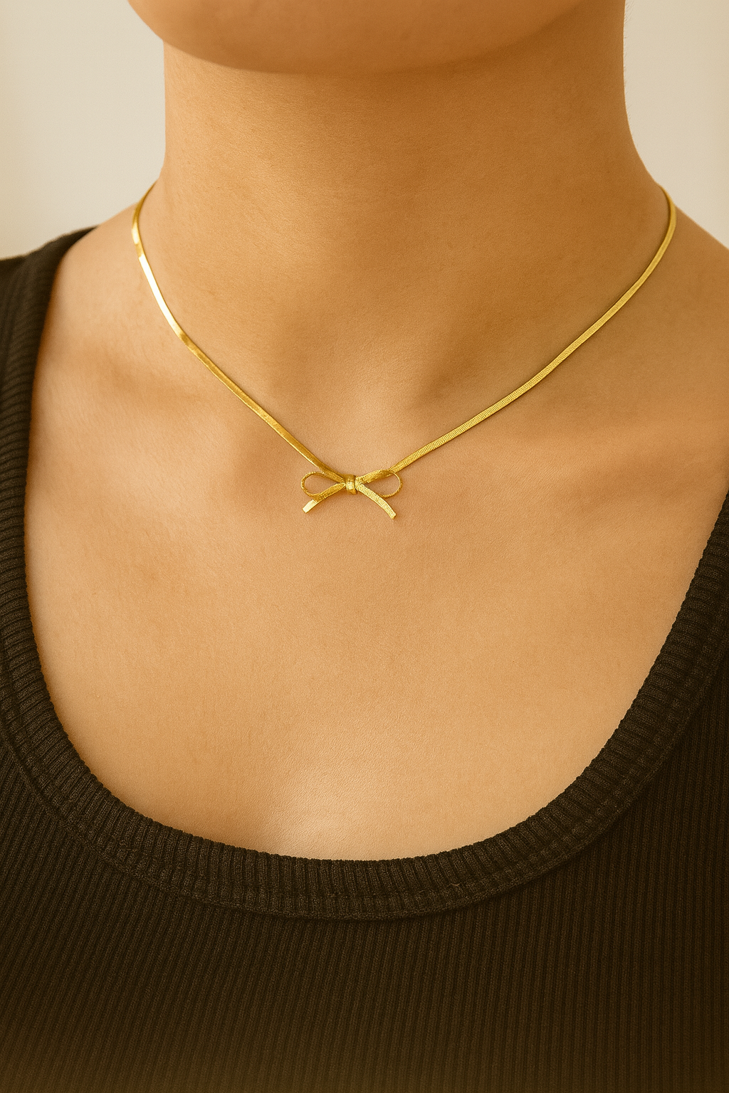 Gold Bow Knot Choker Necklace Stainless Steel 18K Gold