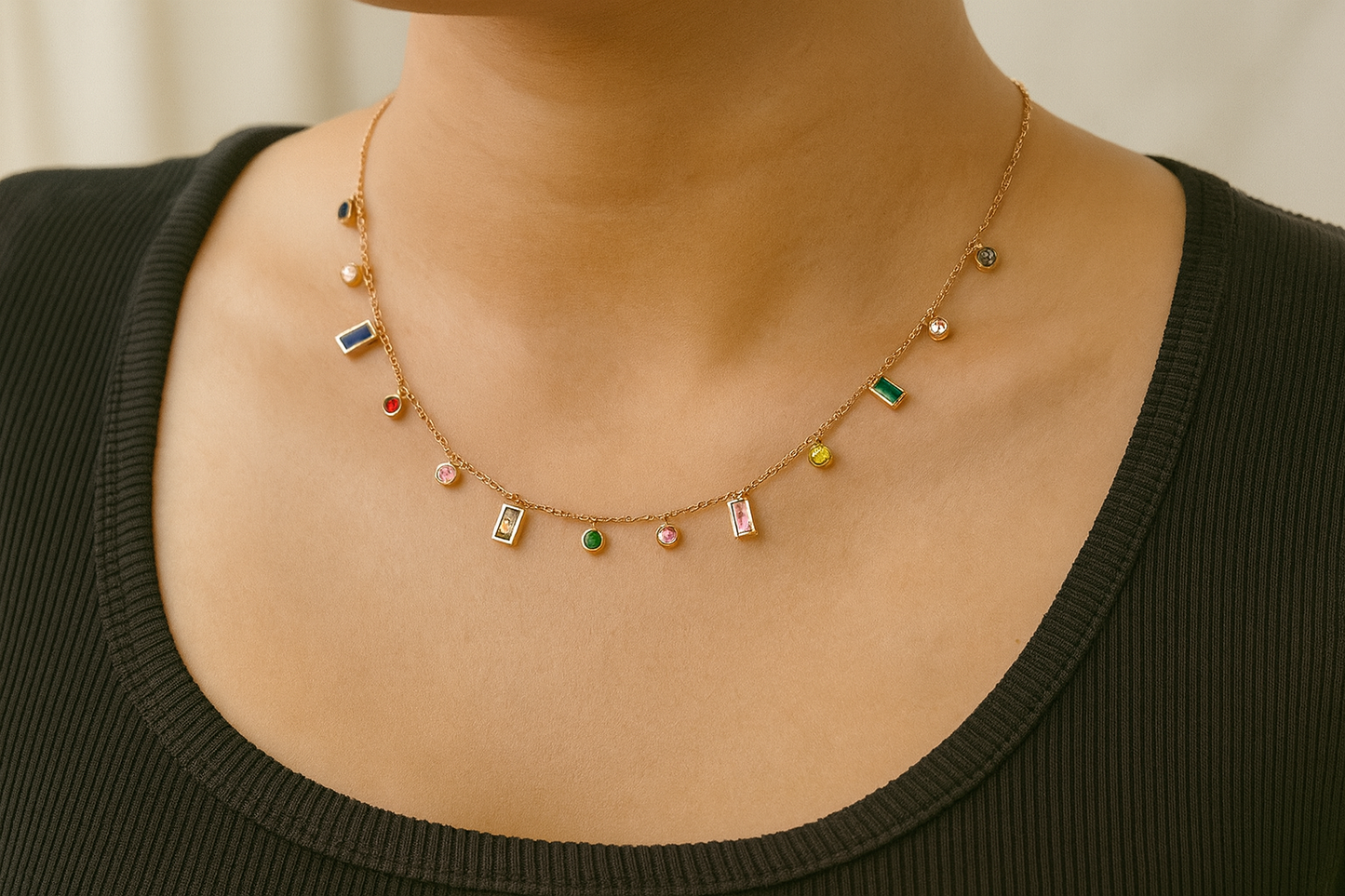 Multicolour Gem Drop Necklace Anti-Tarnish
