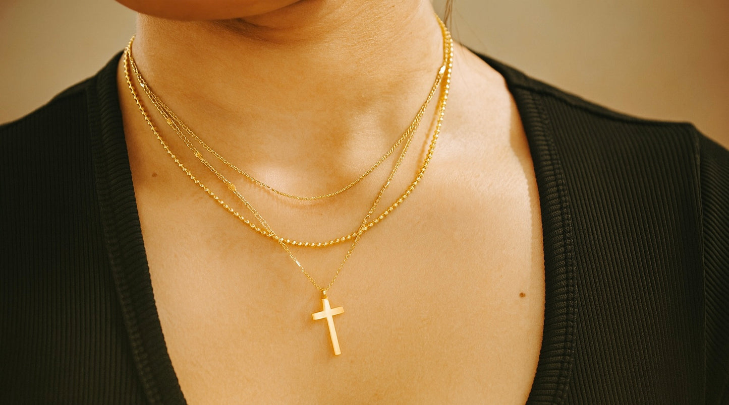 Triple Layer Gold Plated Cross Necklace Stainless Steel 18k gold plated