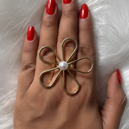 Gold Openwork Flower Ring – Adjustable 18K Gold Floral Filigree Ring for Women