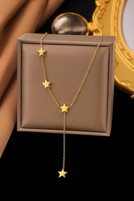 Gold Star Lariat(Y-Style) Necklace Stainless Steel 18K Gold