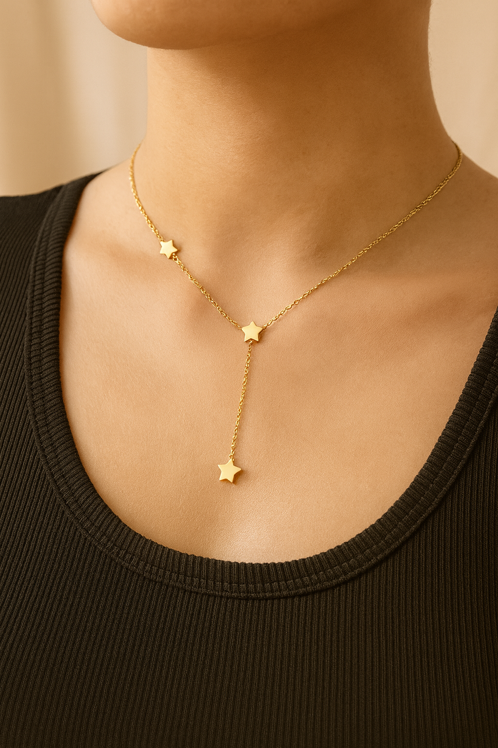 Gold Star Lariat(Y-Style) Necklace Stainless Steel 18K Gold