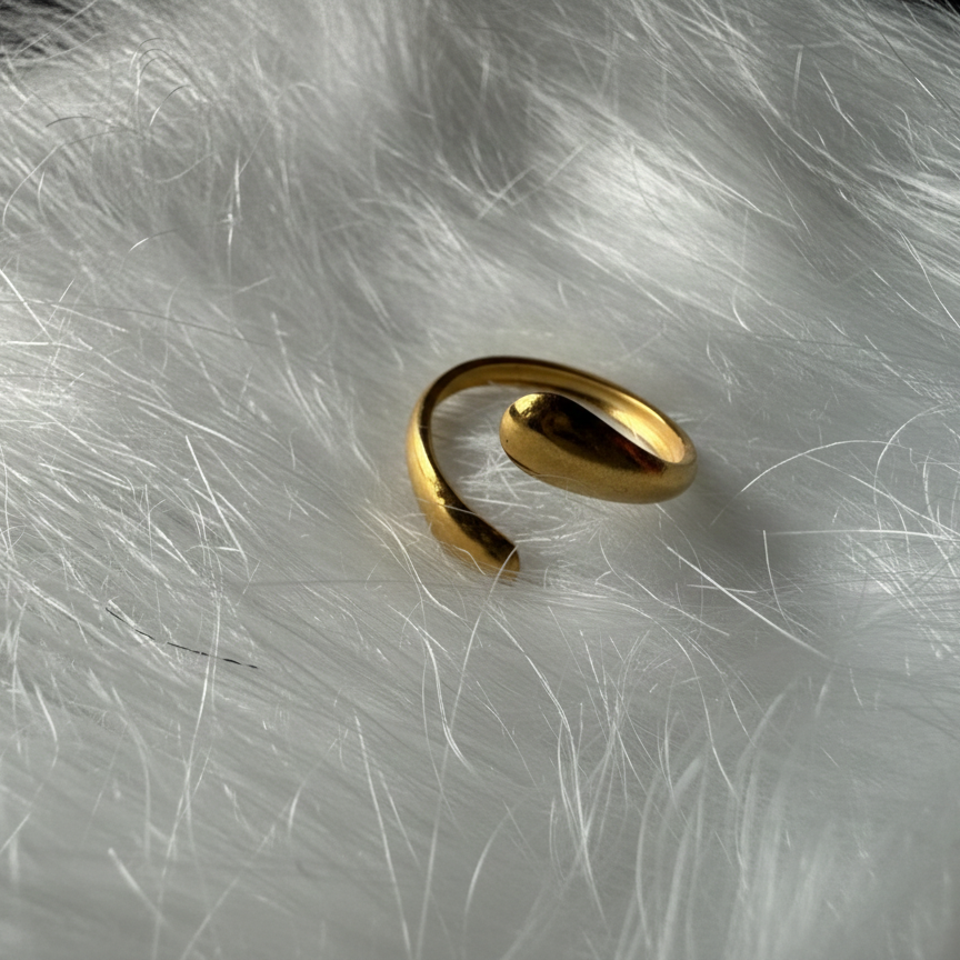 Gold Water Drop Cuff Ring – Adjustable 18K Gold Minimalist Teardrop Open Ring for Women