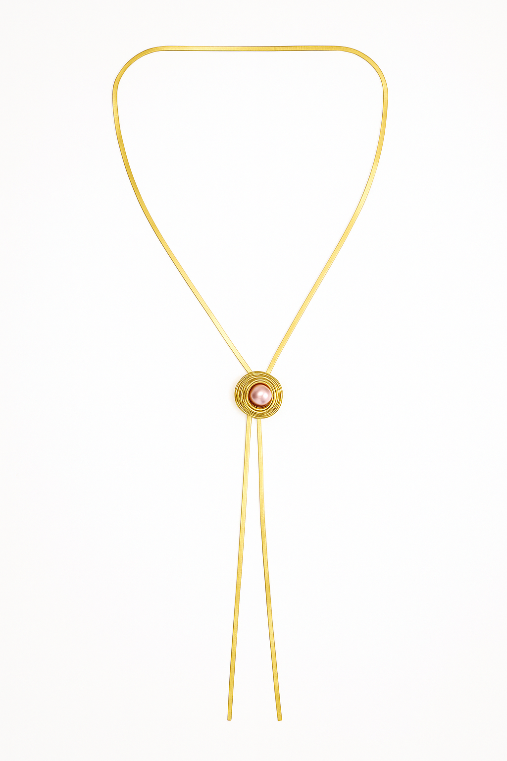 Handcrafted Gold Lariat Necklace with Pink Pearl Accent