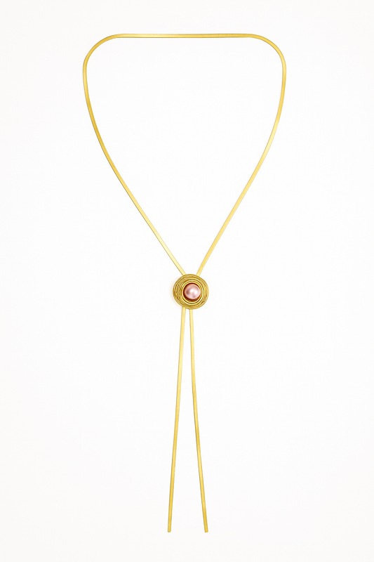 Handcrafted Gold Lariat Necklace with Pink Pearl Accent