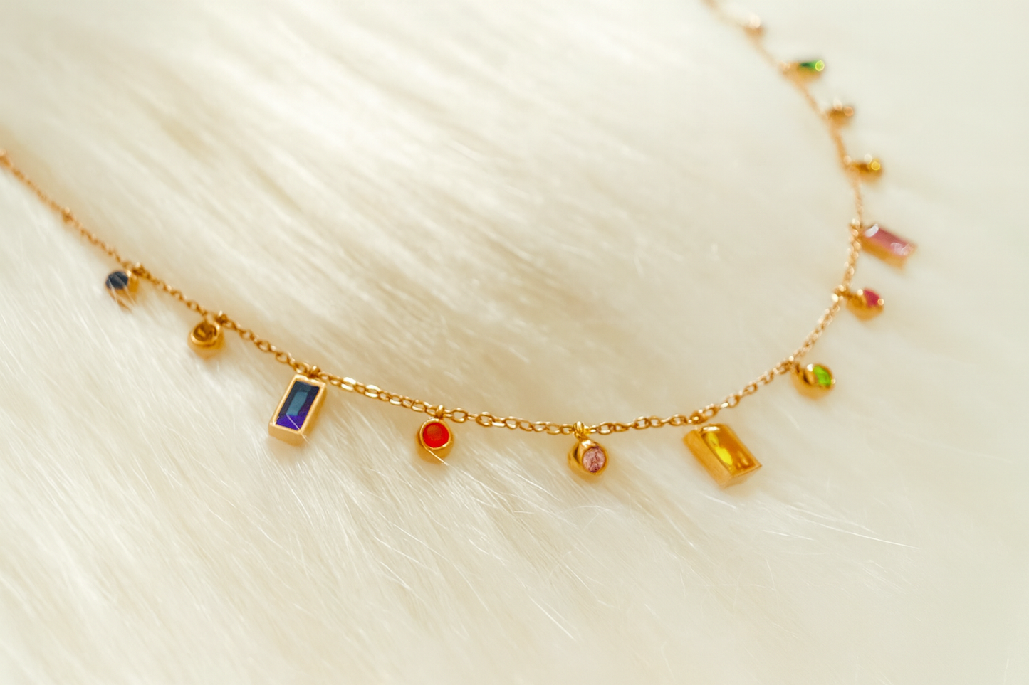 Multicolour Gem Drop Necklace Anti-Tarnish