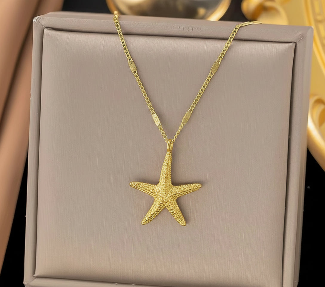 Stainless Steel 18k gold shell starfish necklace