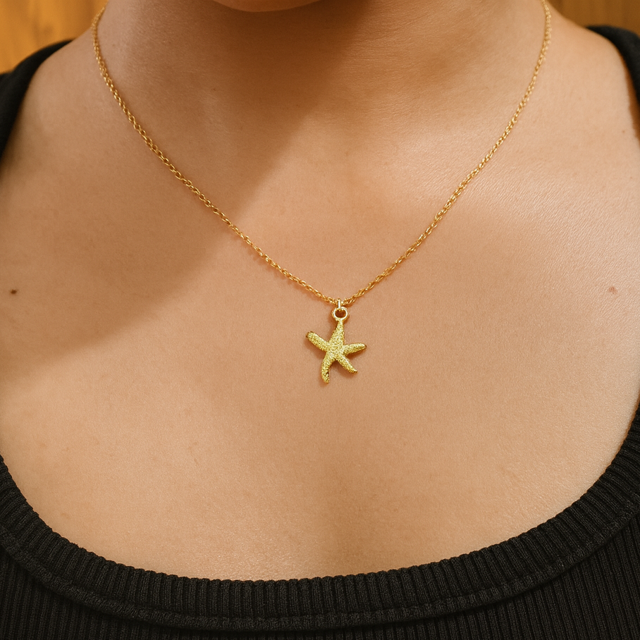 Stainless Steel 18k gold shell starfish necklace