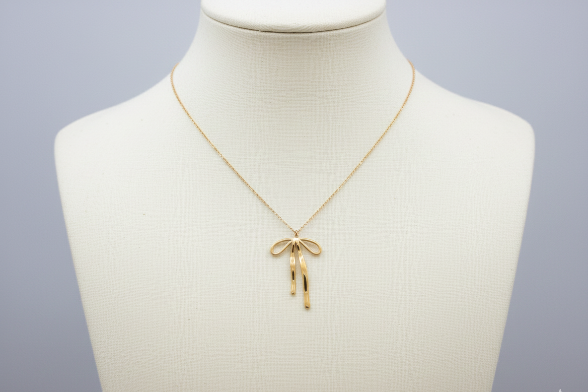 Stainless steel 18k gold bow necklace