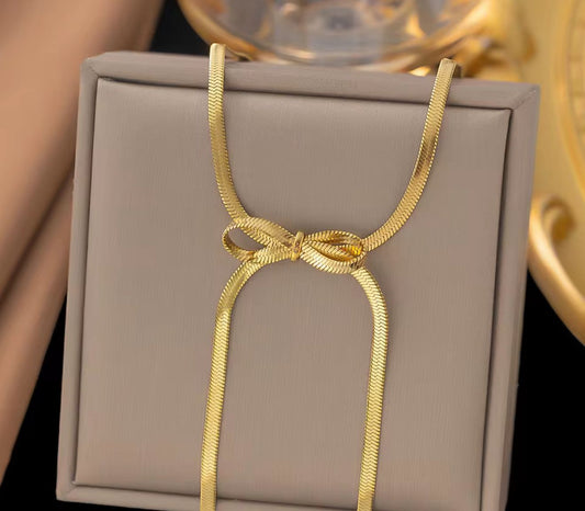 Gold Bow Knot Choker Necklace Stainless Steel 18K Gold